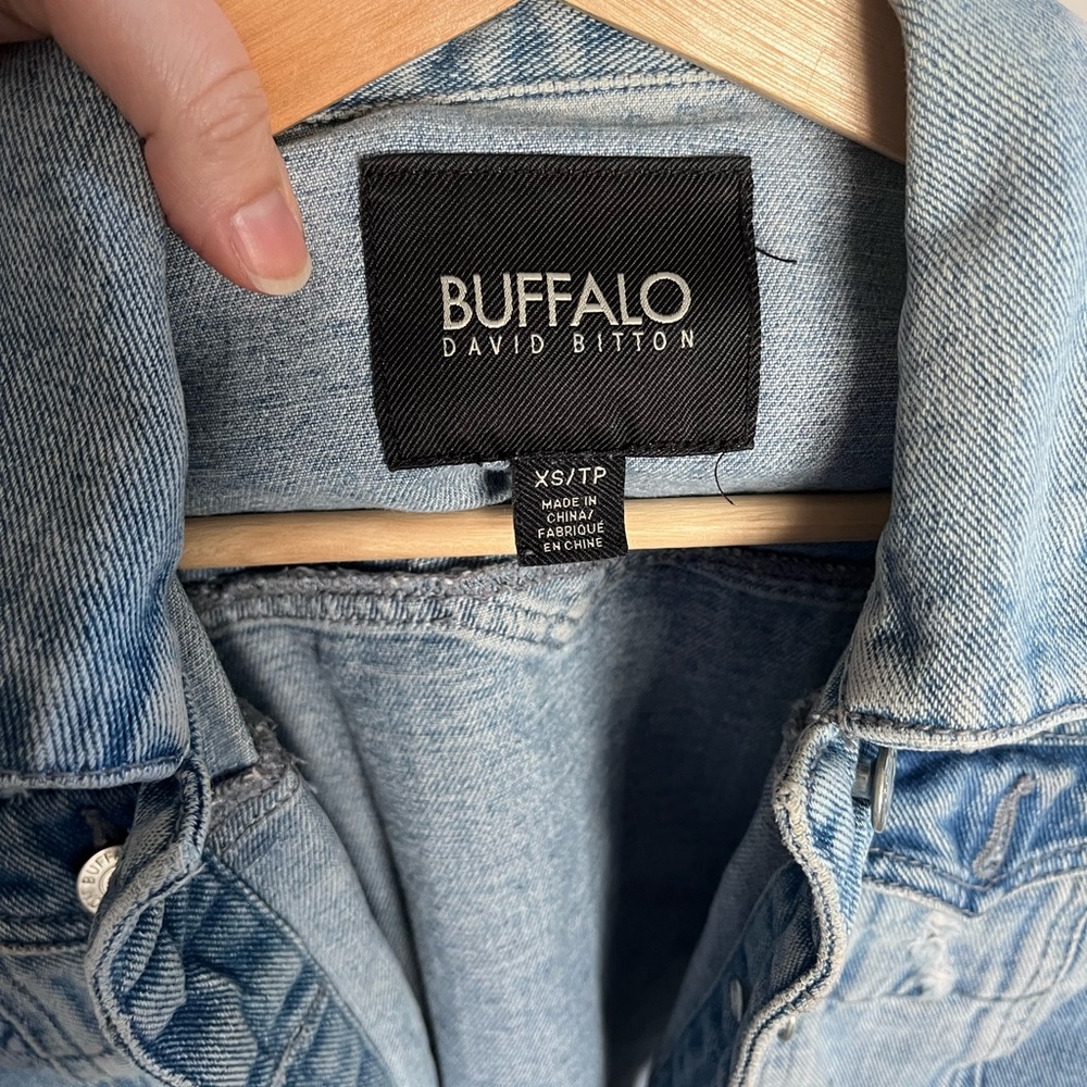 Buffalo David Bitton Distressed Cropped Denim Jacket Rhinestone Blue XS - Picture 3 of 8